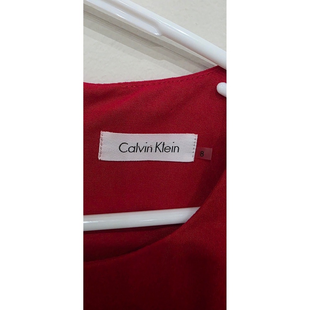 Calvin Klein Red Sleeveless Pleated Tiered Sheath Dress Size 8 - Picture 6 of 6